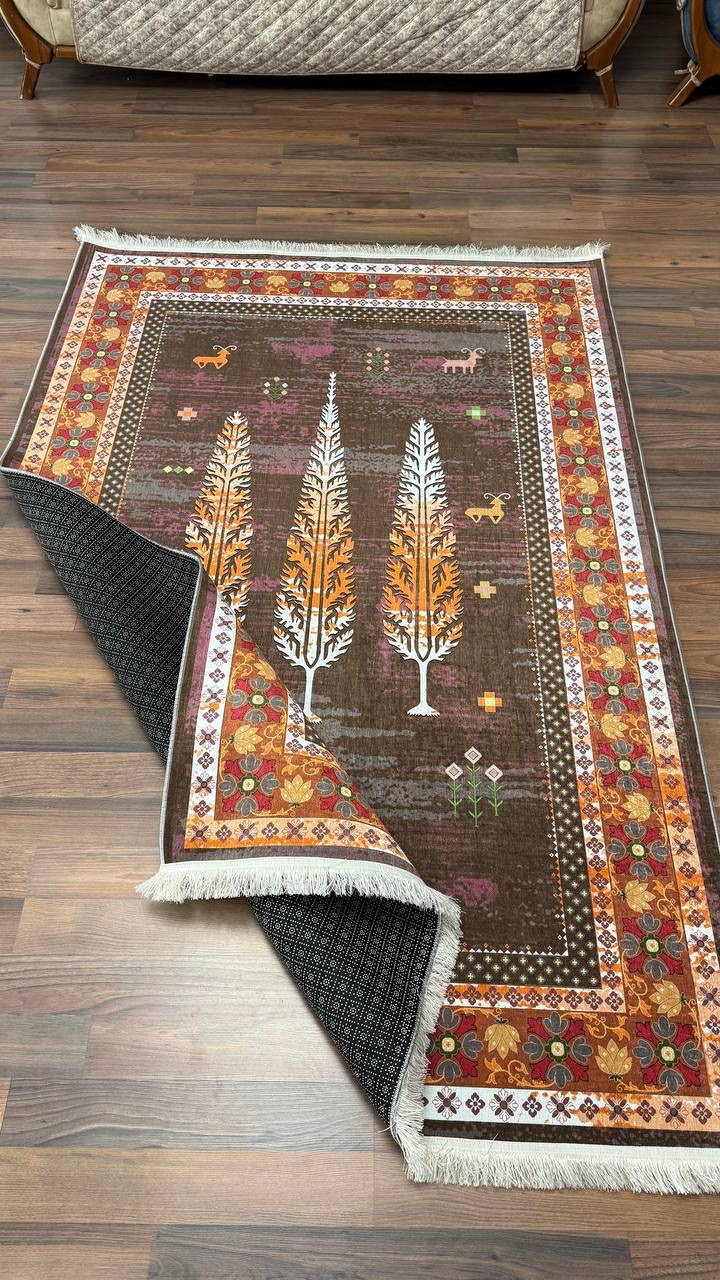 فرشینه مخمل سنتی قهوه ای