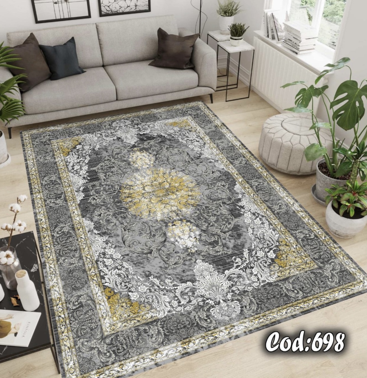 فرشینه مخمل طوسی طلایی