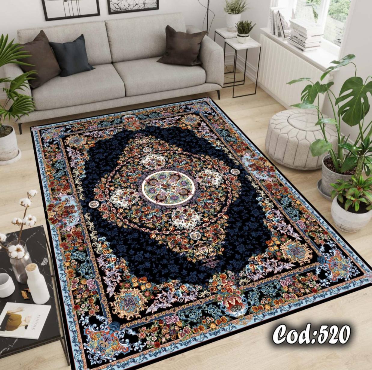 روفرشی کشدار مخمل طرح فرش زمینه مشکی
